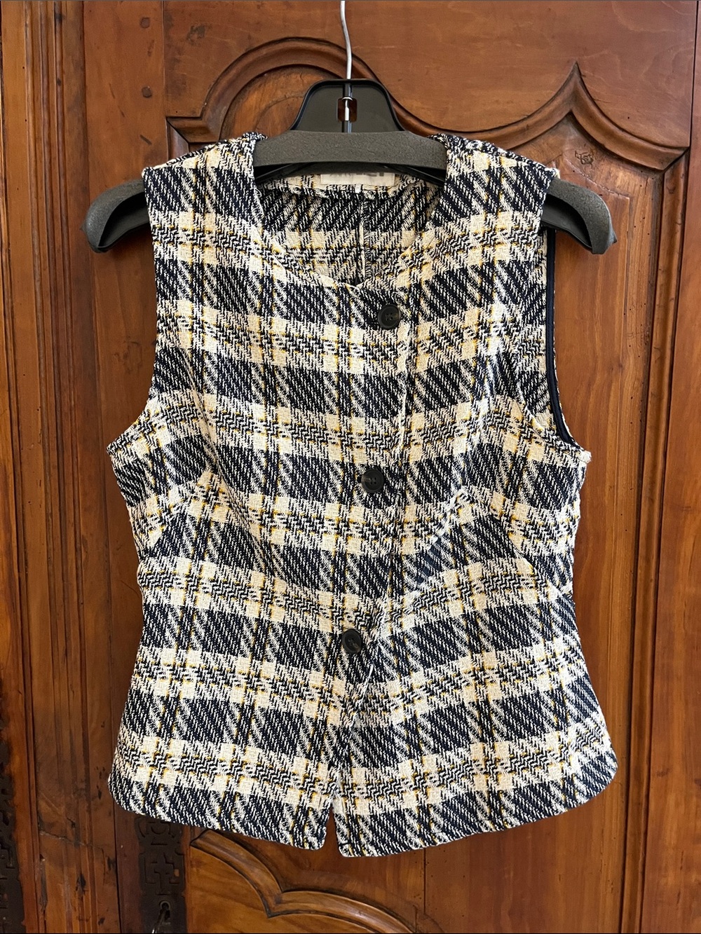 Zara Navy, Cream & Yellow Plaid Tweed Vest